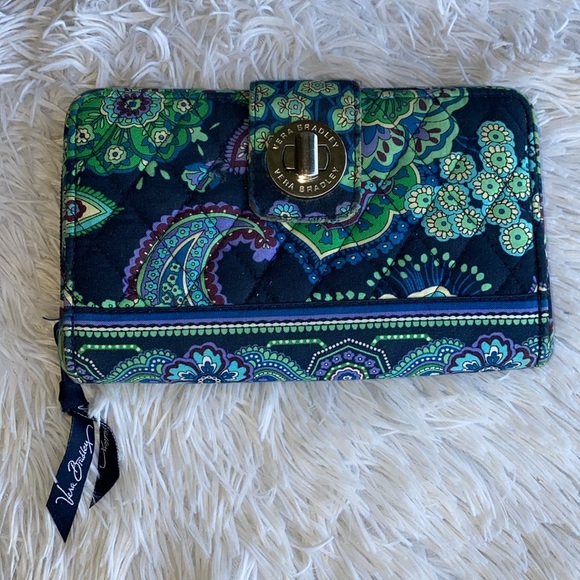 Retired Vera Bradley zip around wallet shades of blues , green gently preowned - Picture 1 of 9